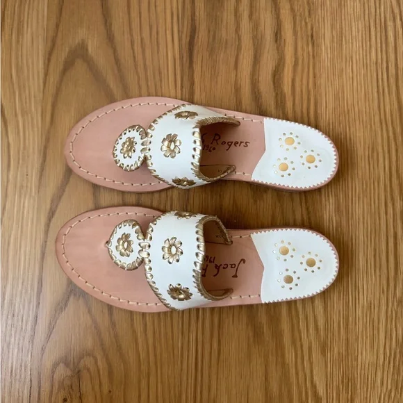 Jack Rogers Nantucket White & Gold Leather Sandal, Women's 5 - NWT/NWB - Picture 8 of 12